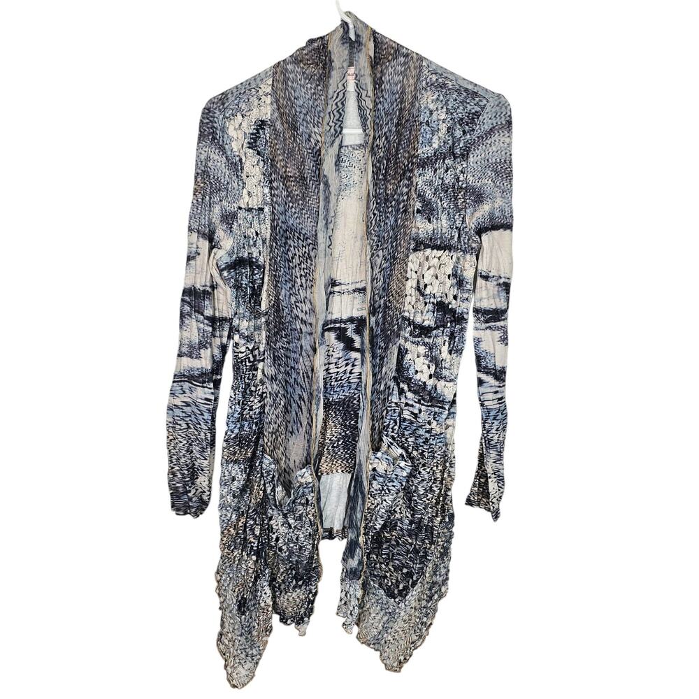 Kamana Womens Artsy Cardigan Duster Sz S Open Front Boho Wearable Art Hippie